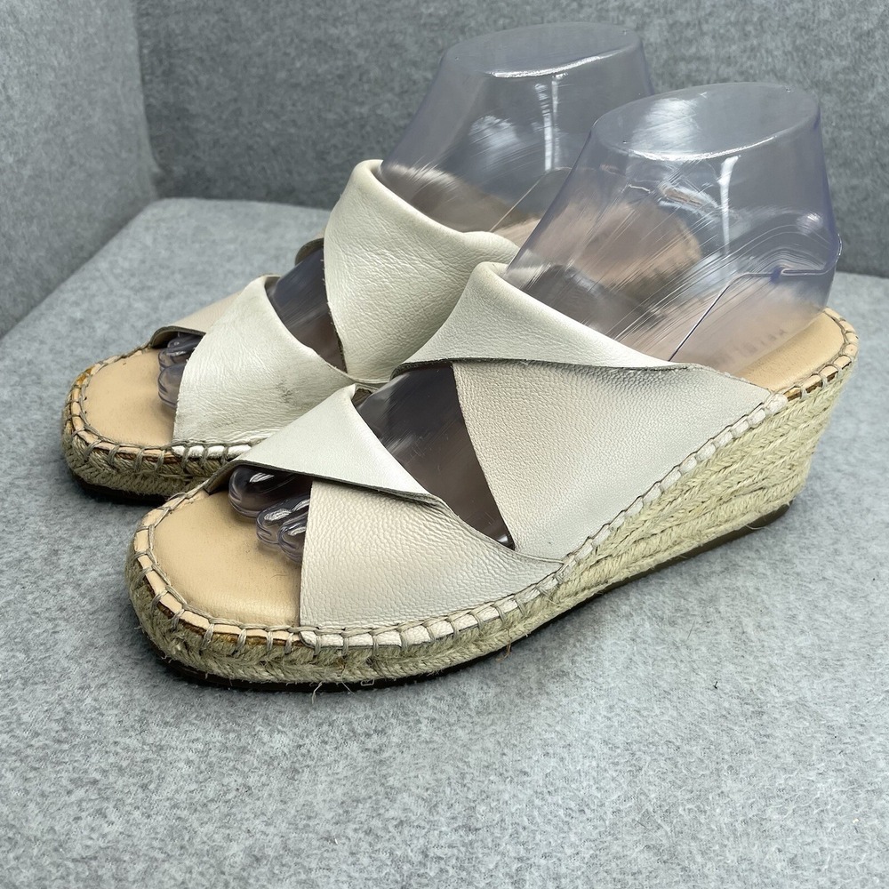 Kelsi Dagger Brooklyn Women's 8 Beige 2 Tone Leather Low Wedge Slip On Sandals